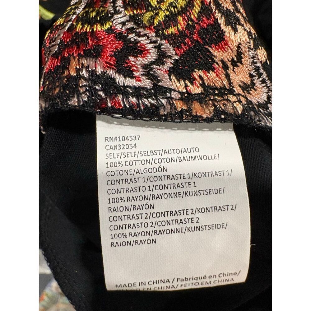 Anthropologie Tiny XS Embroidered Floral Blouse Black Mock Neck Boho Cottagecore - Picture 7 of 11